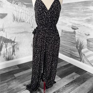 🖤 Kaitaleigh Black & Cream Abstract Print Wrap Jumpsuit